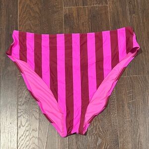 Shade & Shore Pink and Maroon Striped Reversible Bikini Bottom